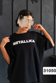 تیشرت زنانه یقه گرد قواره دار دورو چاپ Metalica