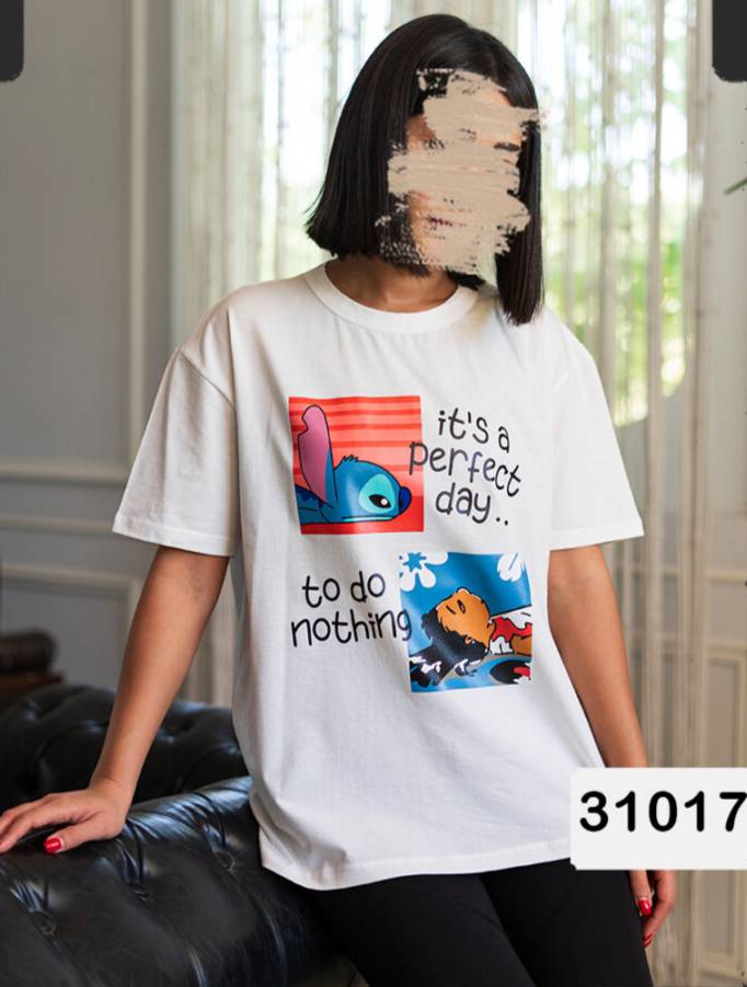 تیشرت یقه گرد زنانه Stitch Prefect Day