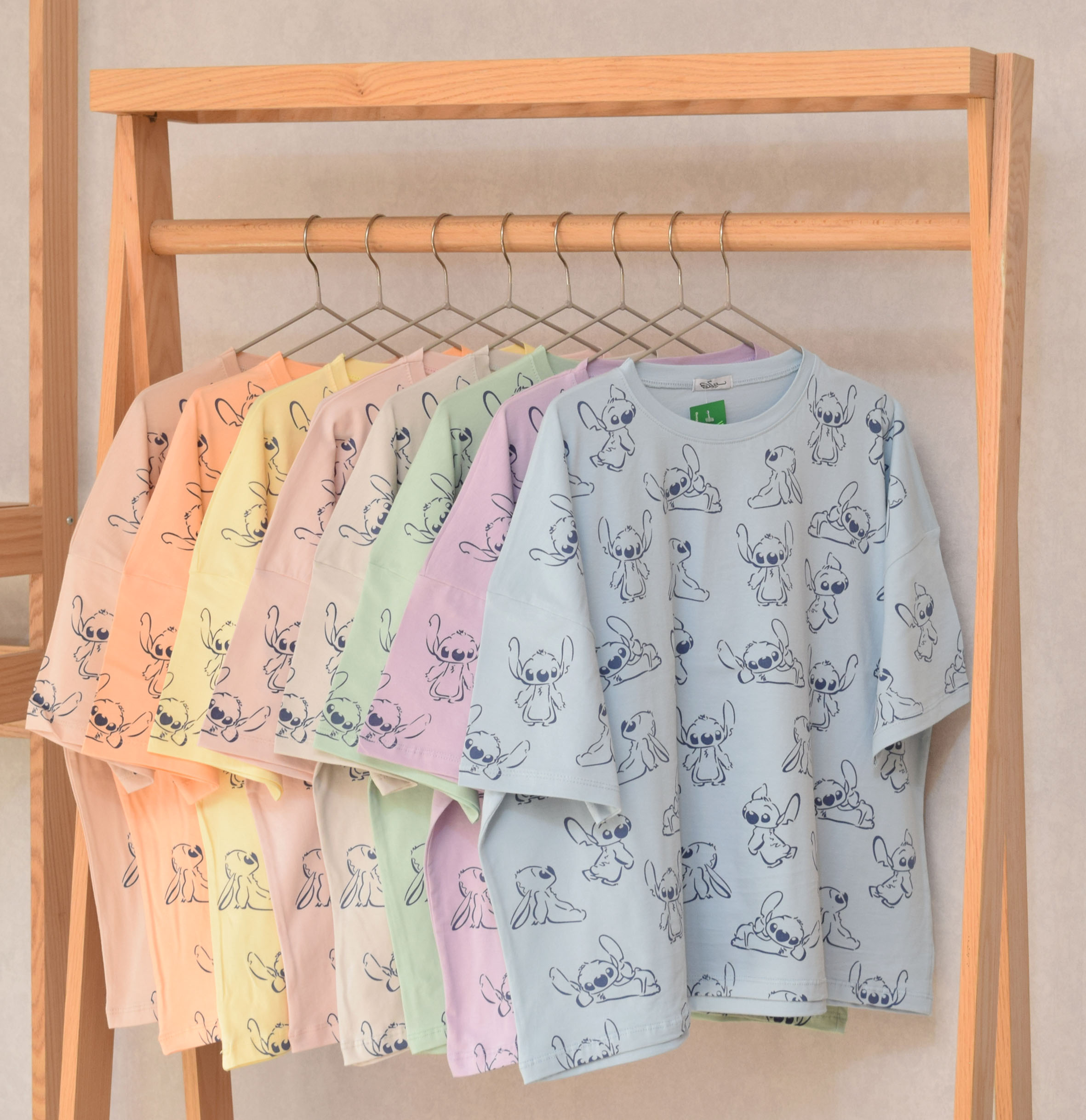 تیشرت دخترانه طرح استیچ (Stitch) مدل لانگ لش؛ با ۸ رنگ پاستلی جذاب و خنک ✨